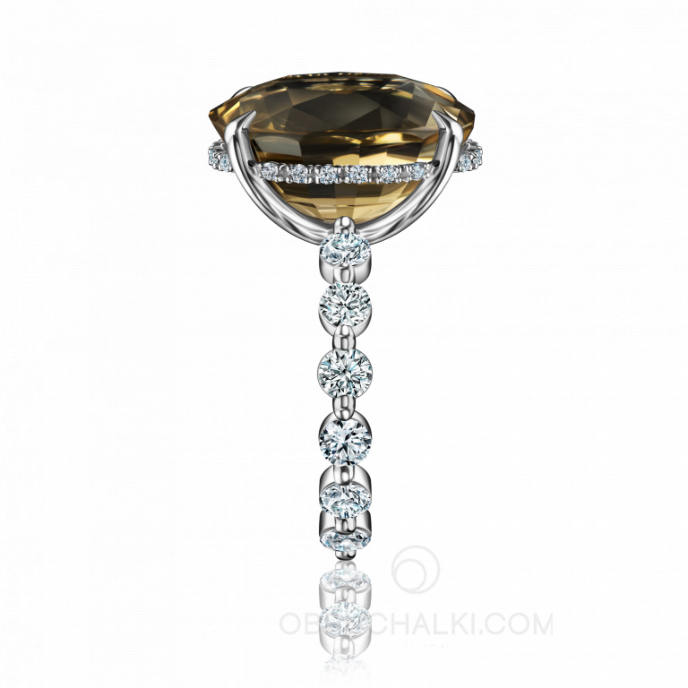 Женское кольцо из белого золота с крупным цитрином огранки овал CITRINE TRADITION