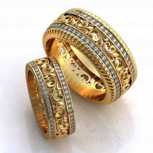 Парные обручальные кольца с растительным орнаментом и дорожками из бриллиантов IRISES фото