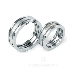 Широкие парные обручальные кольца из белого золота с коньячными бриллиантами COMBO ICE COGNAC DIAMONDS фото