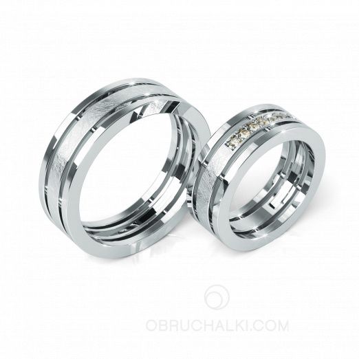 Парные обручальные кольца из белого золота с коньячными бриллиантами COMBO ICE COGNAC DIAMONDS на заказ фото