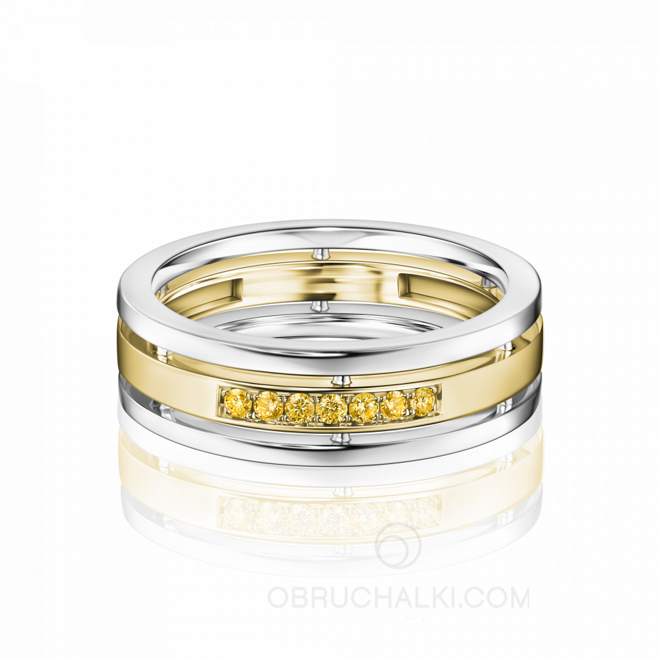 Гладкое женское обручальное кольцо из золота с жёлтыми бриллиантами COMBO GLOSS YELLOW DIAMONDS