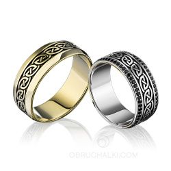 Обручальные кольца с кельтским узором и черными бриллиантами ENDLESS LOVE фото