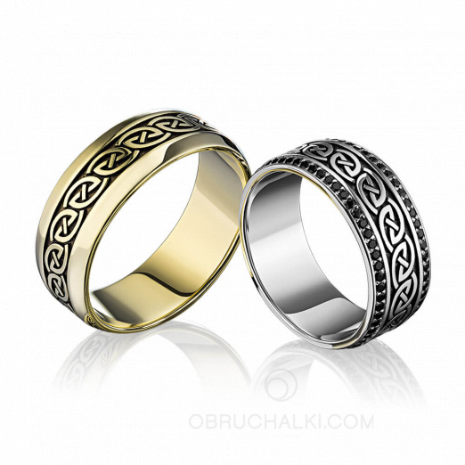 Обручальные кольца с кельтским узором и черными бриллиантами ENDLESS LOVE на заказ фото