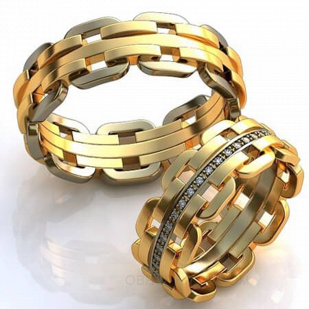 Обручальные кольца в виде часового браслета с бриллиантами на заказ фото