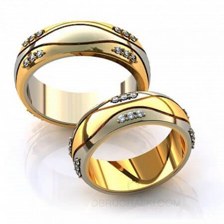 Классические обручальные комбинированные кольца на заказ фото 2