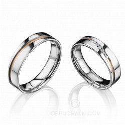 Свадебные комбинированные кольца с матовым пояском и бриллиантами GOLDEN LINE фото