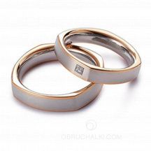 Квадратные обручальные комбинированные кольца с бриллиантом Принцесса фото