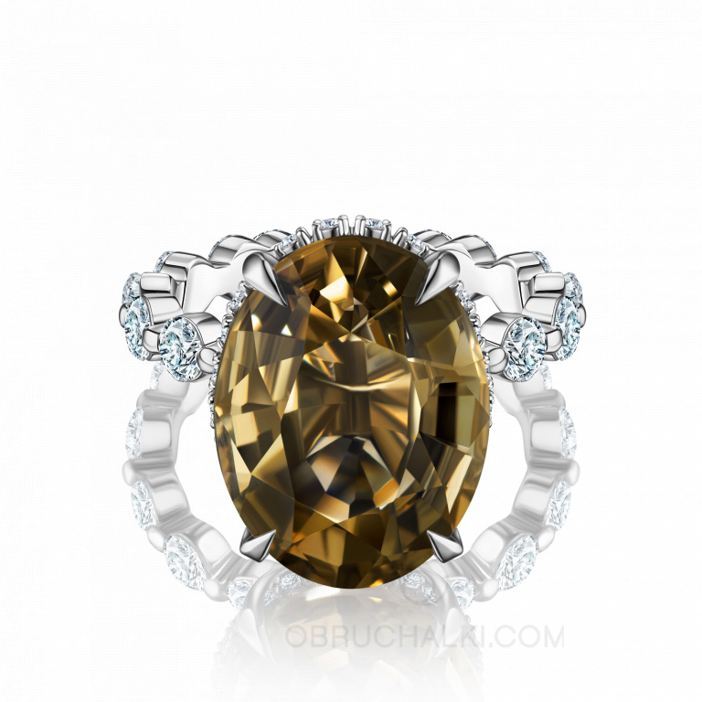 Женское кольцо из белого золота с крупным цитрином огранки овал CITRINE TRADITION
