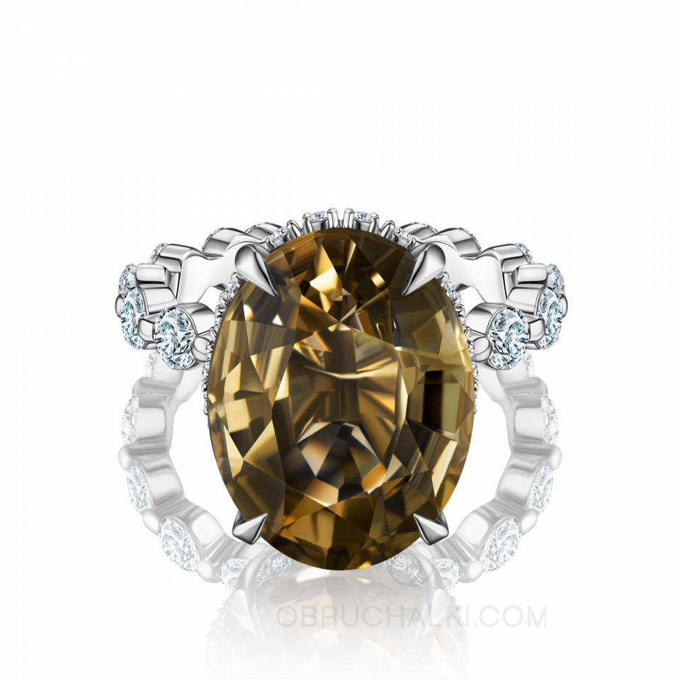 Женское кольцо из белого золота с крупным цитрином огранки овал CITRINE TRADITION