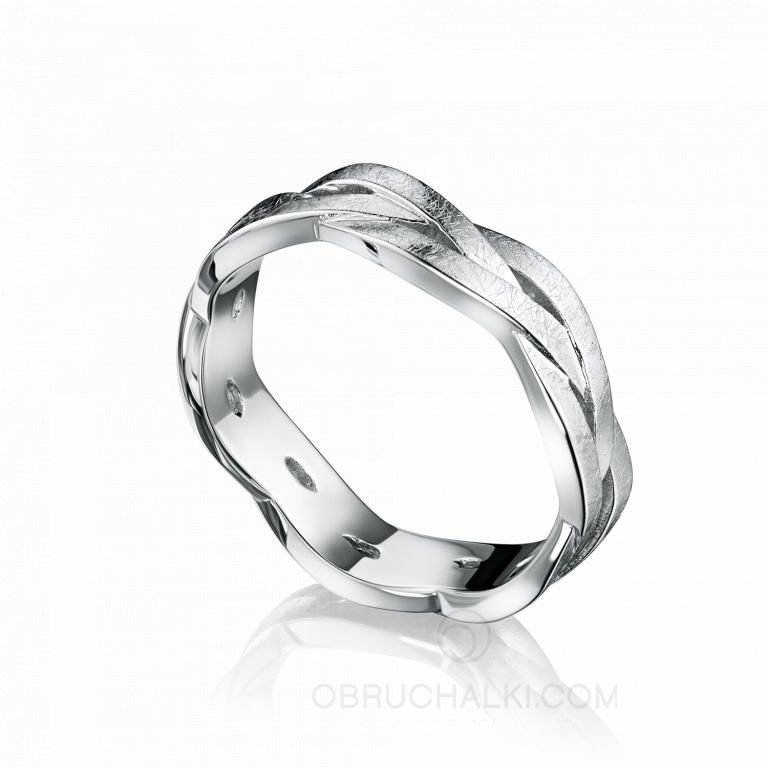 Обручальное кольцо мужское из белого золота с матовой поверхностью TWISTED ICE