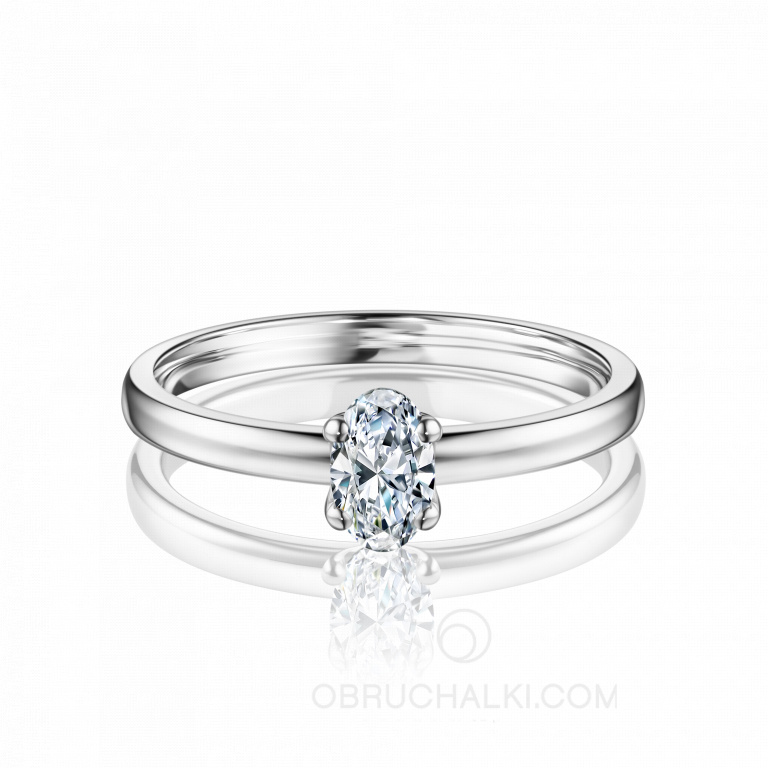 Классическое помолвочное кольцо из белого золота с овальным бриллиантом PURE OVAL