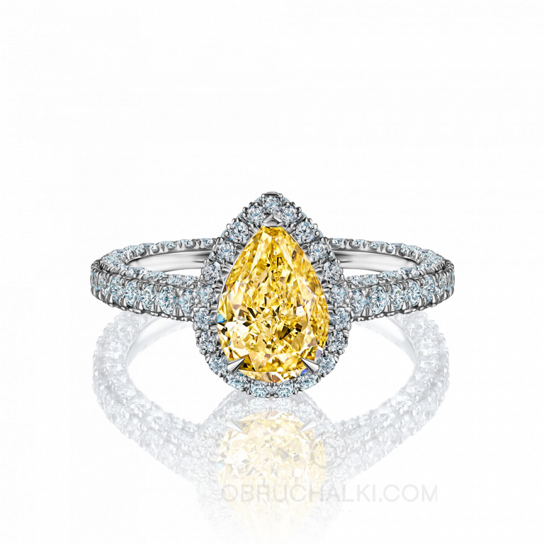 Помолвочное кольцо с желтым бриллиантом огранки груша PEAR SUN GLOW