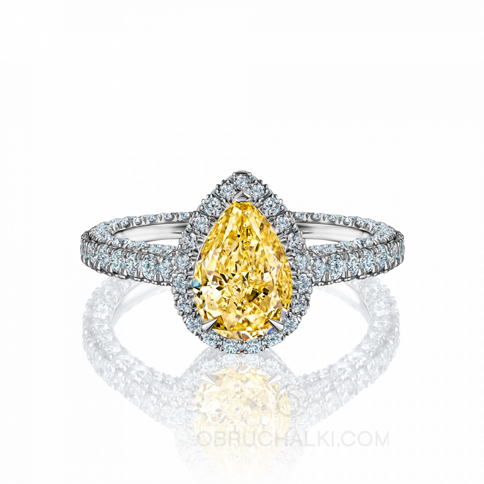 Помолвочное кольцо с желтым бриллиантом огранки Груша PEAR SUN GLOW
