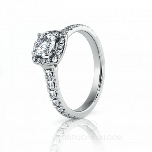 Помолвочное кольцо с бриллиантом в квадратной оправе и россыпью камней ISABELLA на заказ фото