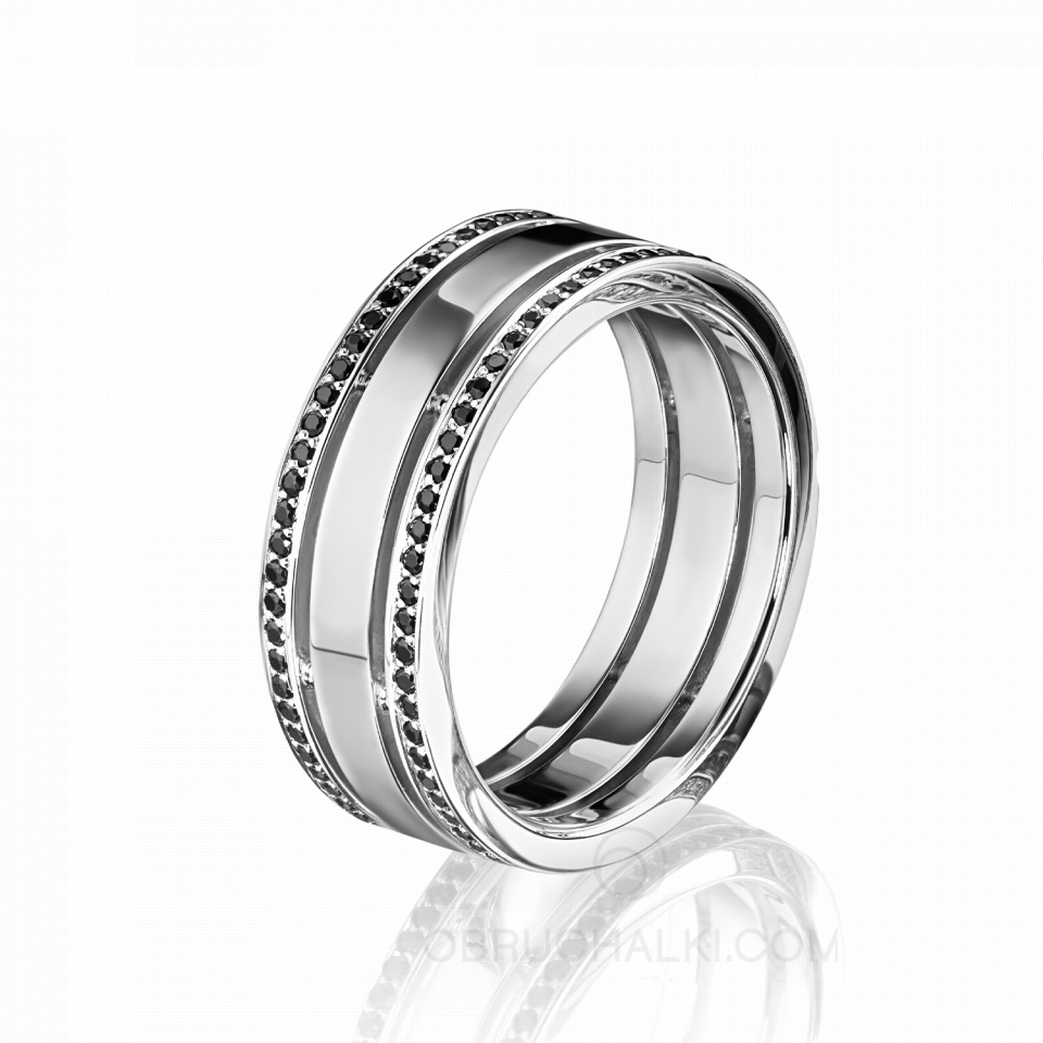 Мужское обручальное кольцо с черными бриллиантами COMBO BONNIE & CLYDE