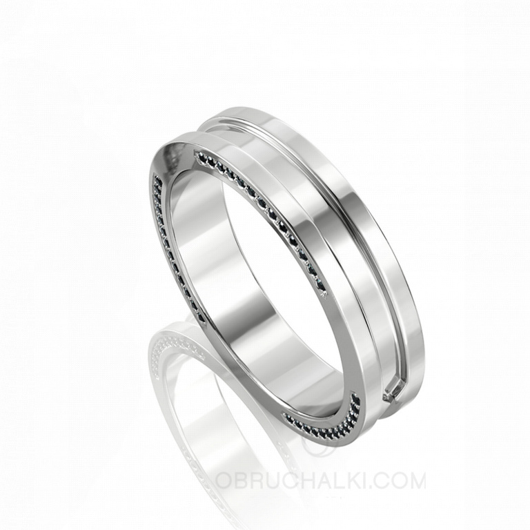 Мужское обручальное кольцо с черными бриллиантами MYSTERY WEDDING RINGS