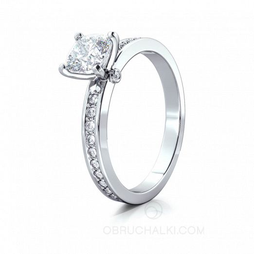 Шикарное помолвочное кольцо с белым бриллиантом MYSTERY CUSHION DIAMOND на заказ фото