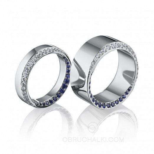 Обручальные кольца с сапфирами и бриллиантами LUNA на заказ фото 3