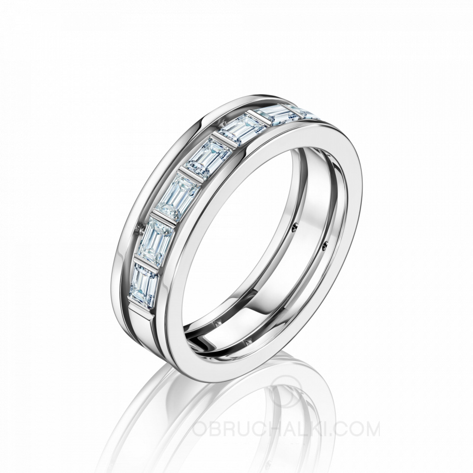 Обручальное кольцо из белого золота c с бриллиантами огранки багет COMBO BAGUETTE SHINY CIRCLE
