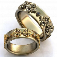 Обручальные кольца с лилиями и черными бриллиантами Diamonds and Lilies фото