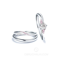 Парные обручальные кольца с розовыми сапфирами фото