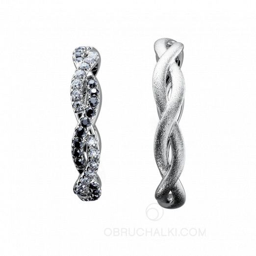 Плетеные обручальные кольца с белыми и черными бриллиантами TWISTED BRILLIANT на заказ фото 2