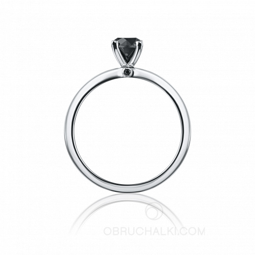 Помолвочное кольцо с черным круглым бриллиантом и дорожкой из черных бриллиантов   на заказ фото 4