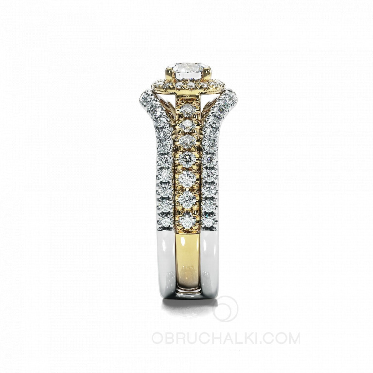 Помолвочное и обручальное кольцо- трансформер из комбинированного золота с бриллиантами HALO