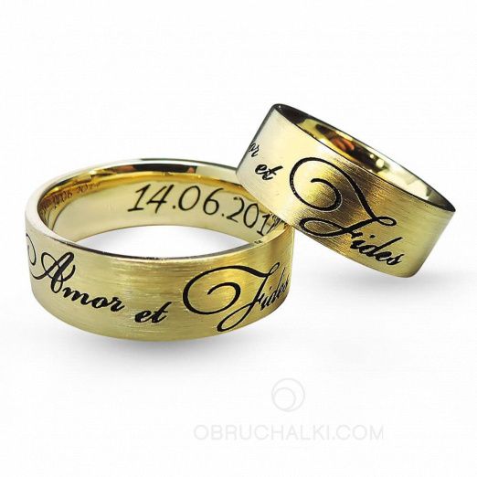 Обручальные кольца с датой и гравировкой любой надписи LOVE AND FAITH на заказ фото