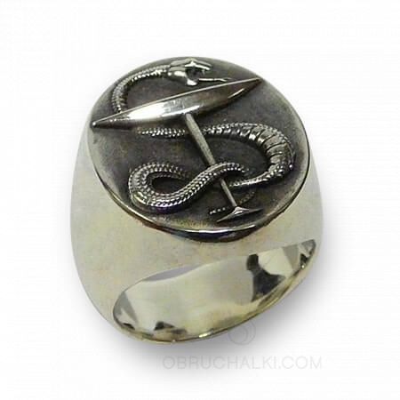 Серебряная печатка со змеей и чашей BOWL OF HYGIEIA на заказ фото