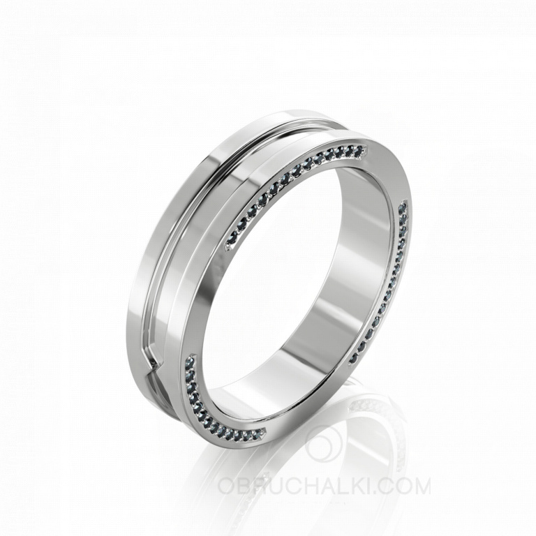 Мужское обручальное кольцо с черными бриллиантами MYSTERY WEDDING RINGS