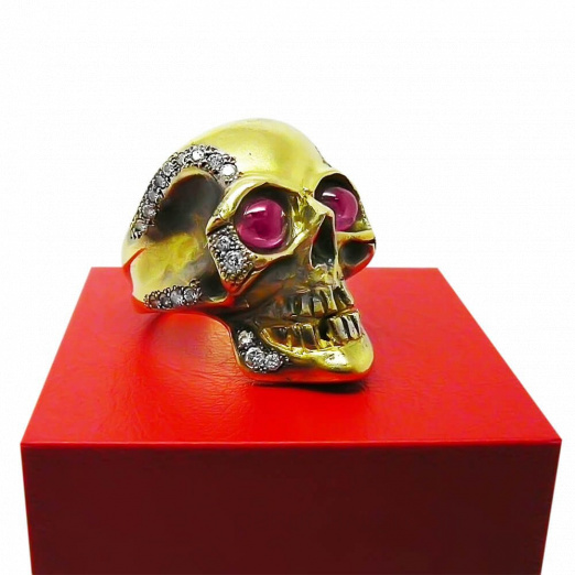 Женское кольцо череп с турмалинами и бриллиантами SCULL на заказ фото