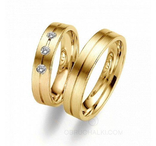 Матовые обручальные кольца с одним и тремя бриллиантами HARMONY  на заказ фото 2