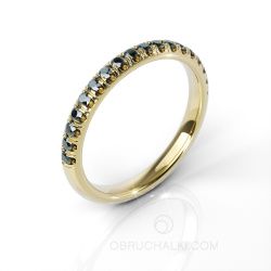 Тонкое женское обручальное кольцо из желтого золота с черными бриллиантами BRILLIANT SYMPHONY BLACK DIAMONDS фото