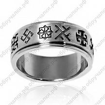 Вращающееся белое обручальное кольцо гравированными славянскими символами фото