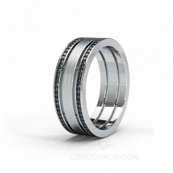 Мужское обручальное кольцо с матовой поверхностью с черными бриллиантами COMBO BONNIE & CLYDE фото