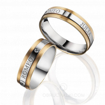 Парные обручальные комбинированные кольца с надписями ROMEO & JULIA фото