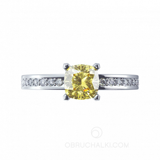 Помолвочное кольцо с желтым бриллиантом огранки MYSTERY CUSHION COLOR DIAMOND на заказ фото 2