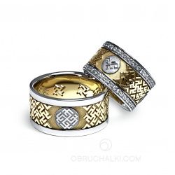 Широкие славянские кольца оберег с бриллиантами фото