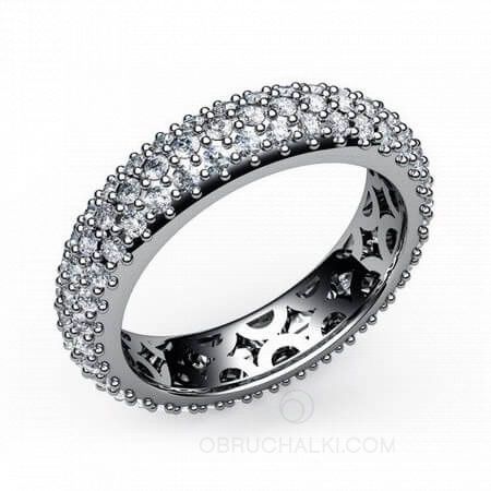 Обручальное кольцо с россыпью бриллиантов  на заказ фото
