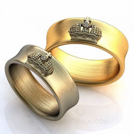 Венчальные кольца Короны комбинированные с бриллиантами и самоцветами на заказ фото 3