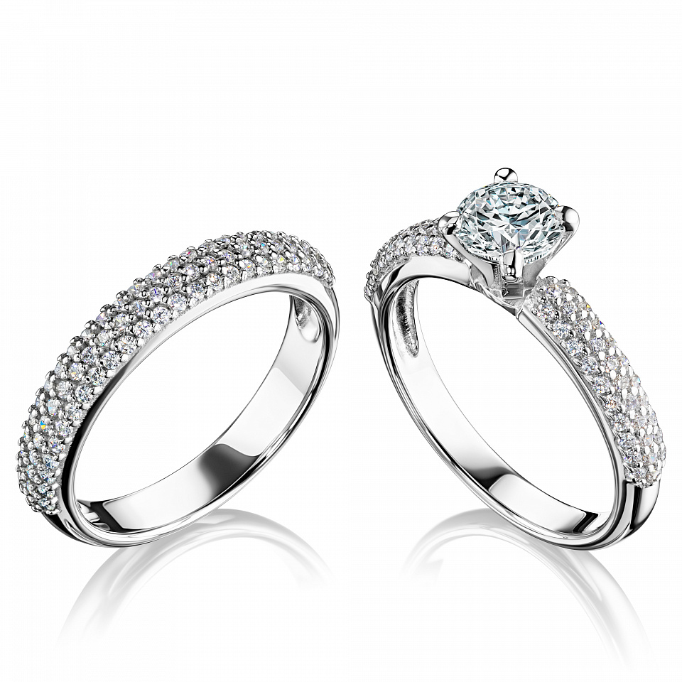 Комплект из обручального и помолвочного кольца с россыпью бриллиантов STARRY SKY