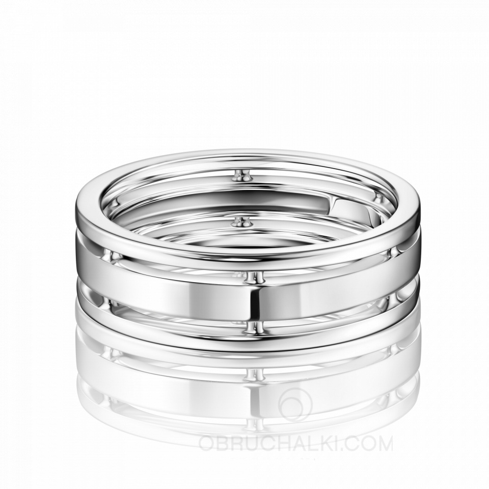 Полированное мужское обручальное кольцо из белого золота COMBO GLOSS