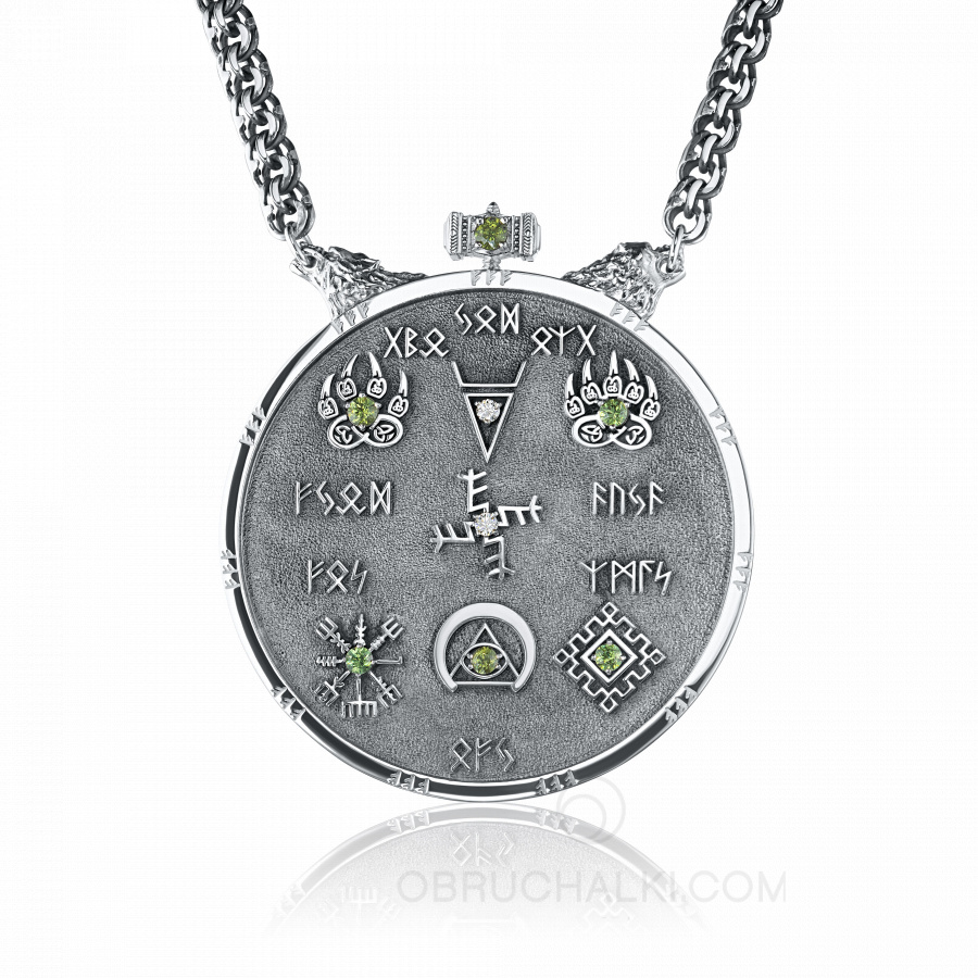 Оберег мужской кулон-талисман рунический с тсаворитами RUNIC AMULET фото