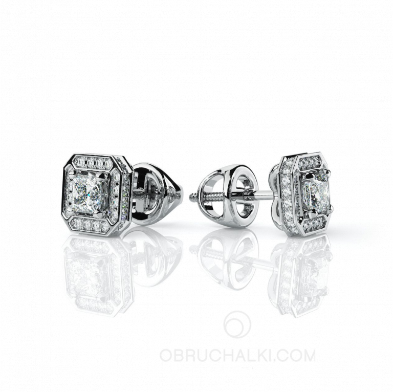 Пусеты-трансформеры восьмигранные с бриллиантами MYSTERY EARRINGS