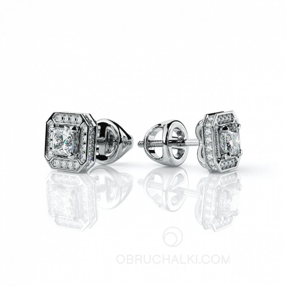 Пусеты-трансформеры шестигранные с бриллиантами MYSTERY EARRINGS