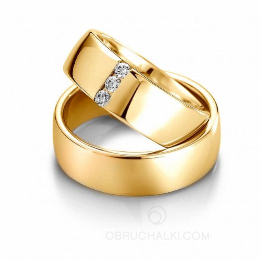 Обручальные кольца из белого полированного золота с бриллиантами на заказ фото 2