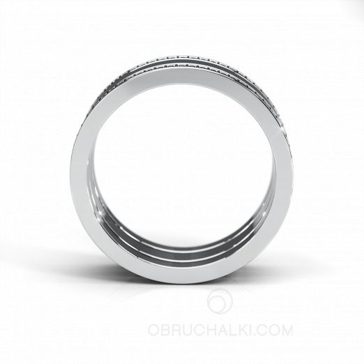 Мужское обручальное кольцо с матовой поверхностью с черными бриллиантами COMBO BONNIE & CLYDE на заказ фото 3