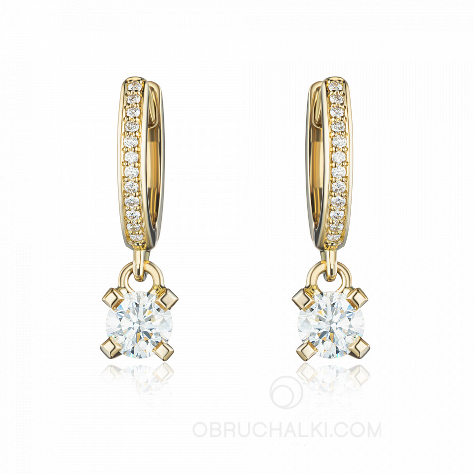 Золотые серьги с крупным бриллиантом MOON PATH