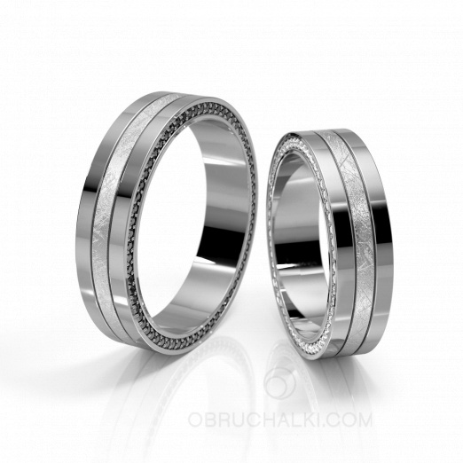 Обручальные парные кольца из золота с белыми и черными бриллиантами BLACK KING & WHITE QUEEN   на заказ фото 3